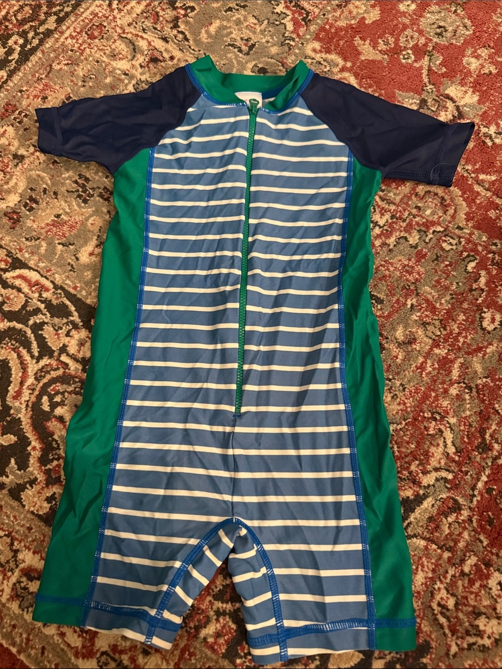 Hanna Andersson Blue, Navy & Green Short Sleeve One-Piece Swim Rashguard